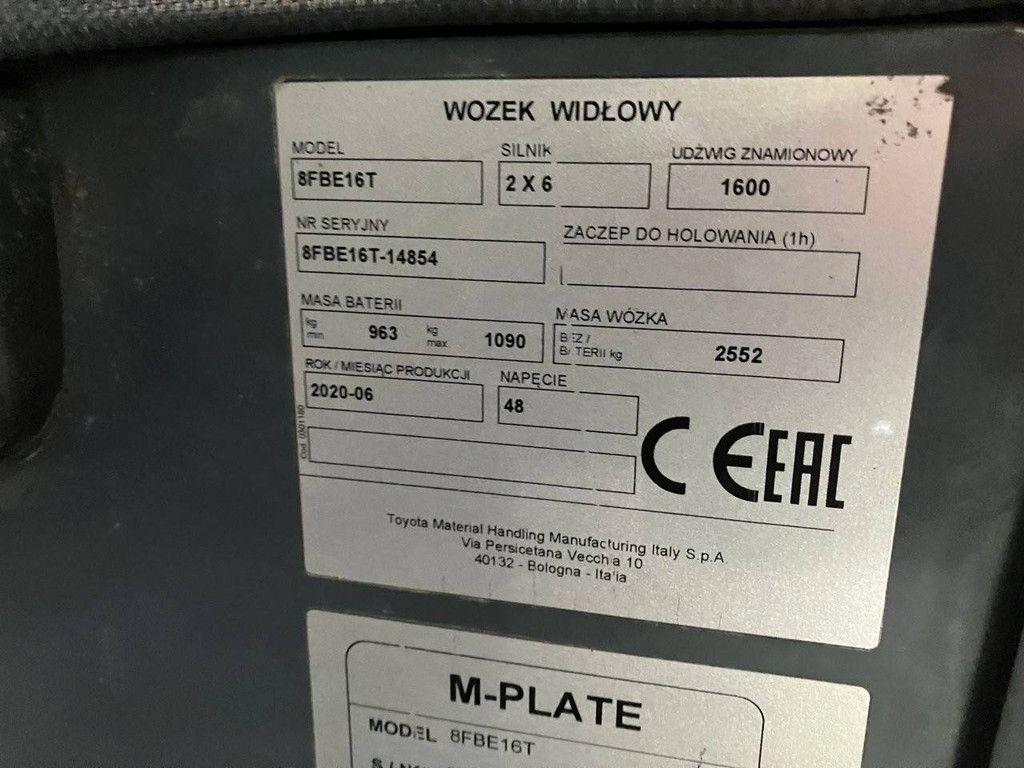 Toyota 8FBE16T Elektrogabelstapler 1600 kg 5,0 m 2020