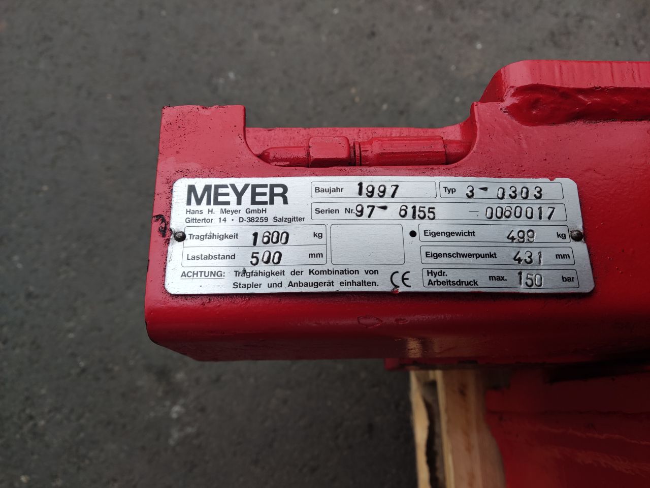 MEYER pakkenklem (type 3-0303, capaciteit 1.600 kg., FEM2)
