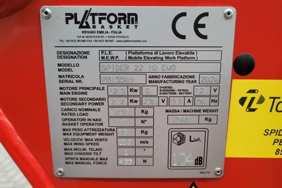 PLATFORM BAS SPIDER 22.10 EVO CE Declaration, Vali