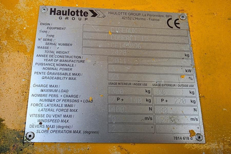 Haulotte Compact 12 Electric, 12m Working Height, 300kg Cap