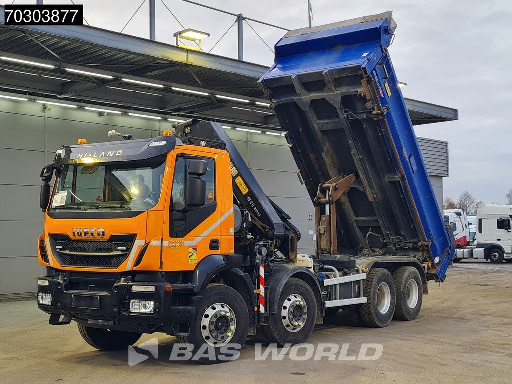Iveco Trakker 450 8X4 HIAB 211 EP-4 Hiduo Kran Crane Big-Axle 2-Side Tipper Euro 6