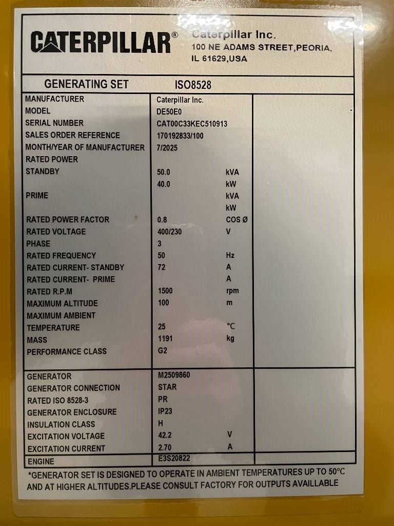 CAT DE50E0 - 50 kVA Generator - DPX-18006
