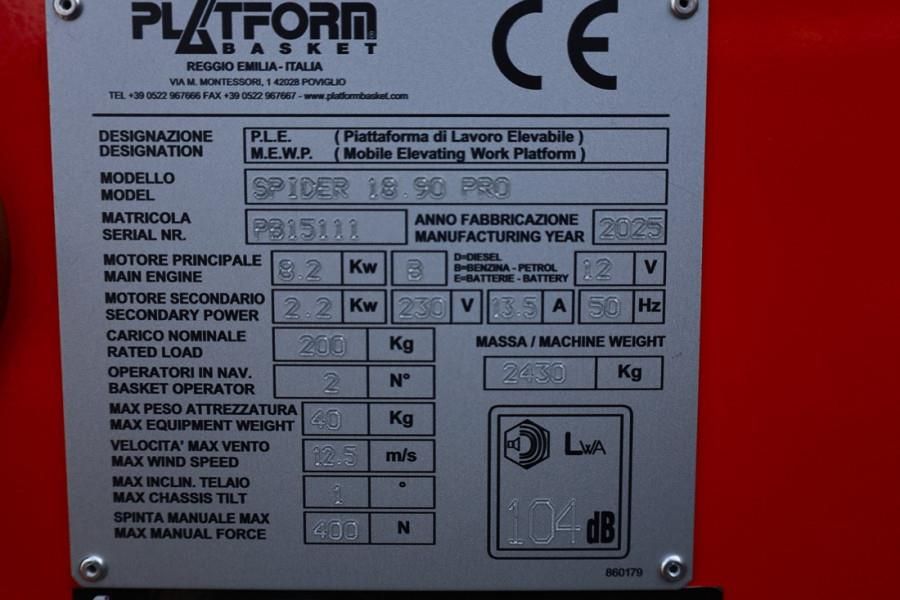 Platform Basket Spider 18.90 PRO CE Declaration, Valid inspection,