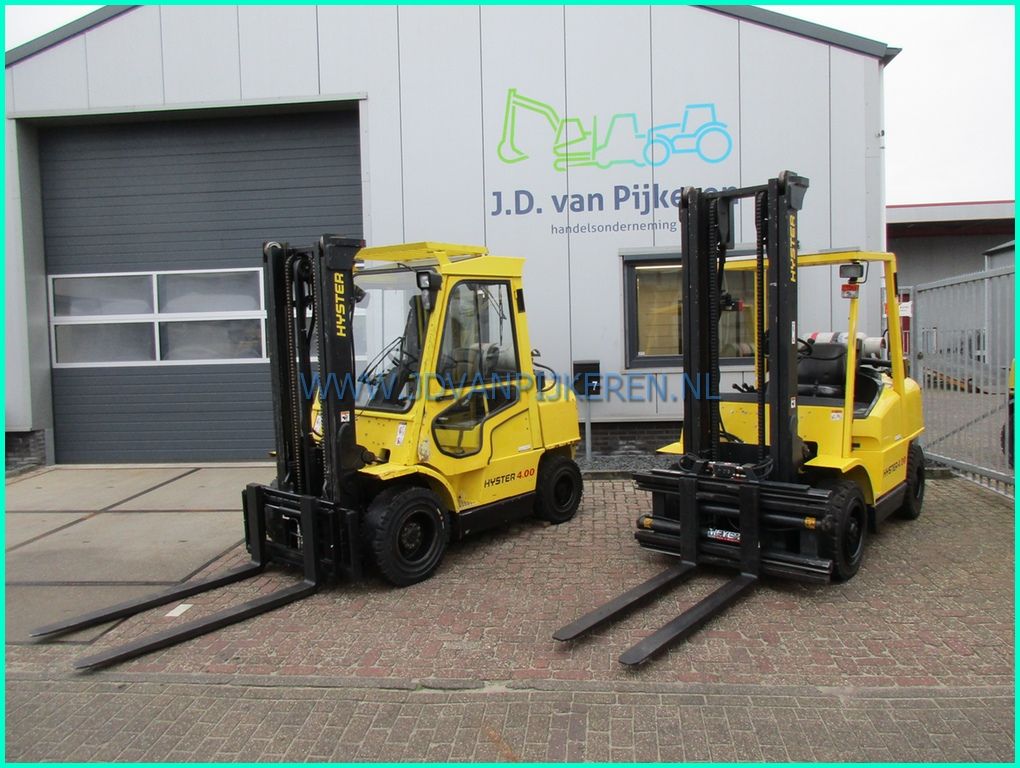 2x Hyster H4.00XM 4t + 4.5t sideshift+vorkenspreider+cabine