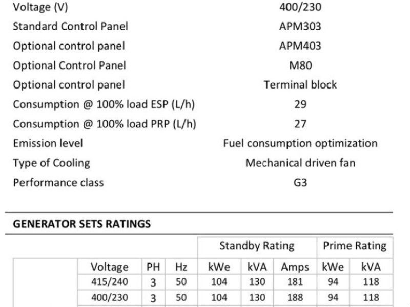 John Deere SDMO / Kohler 130 KVA