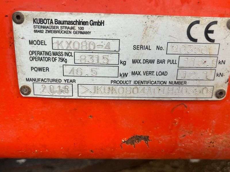 Kubota KX080-4 Engcon rotortilt og centralsmørring