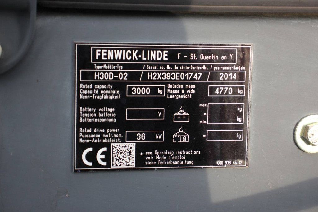 Fenwick-Linde H30D-02 Diesel Forklift 3000kg 7.0m 2014