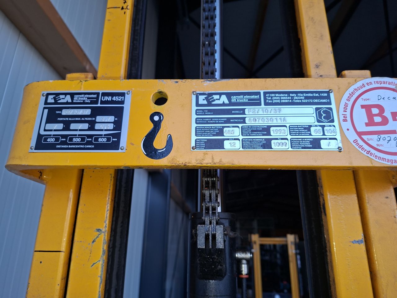 Elektrische stapelaar Carrelli 3.7 meter 1000 kg