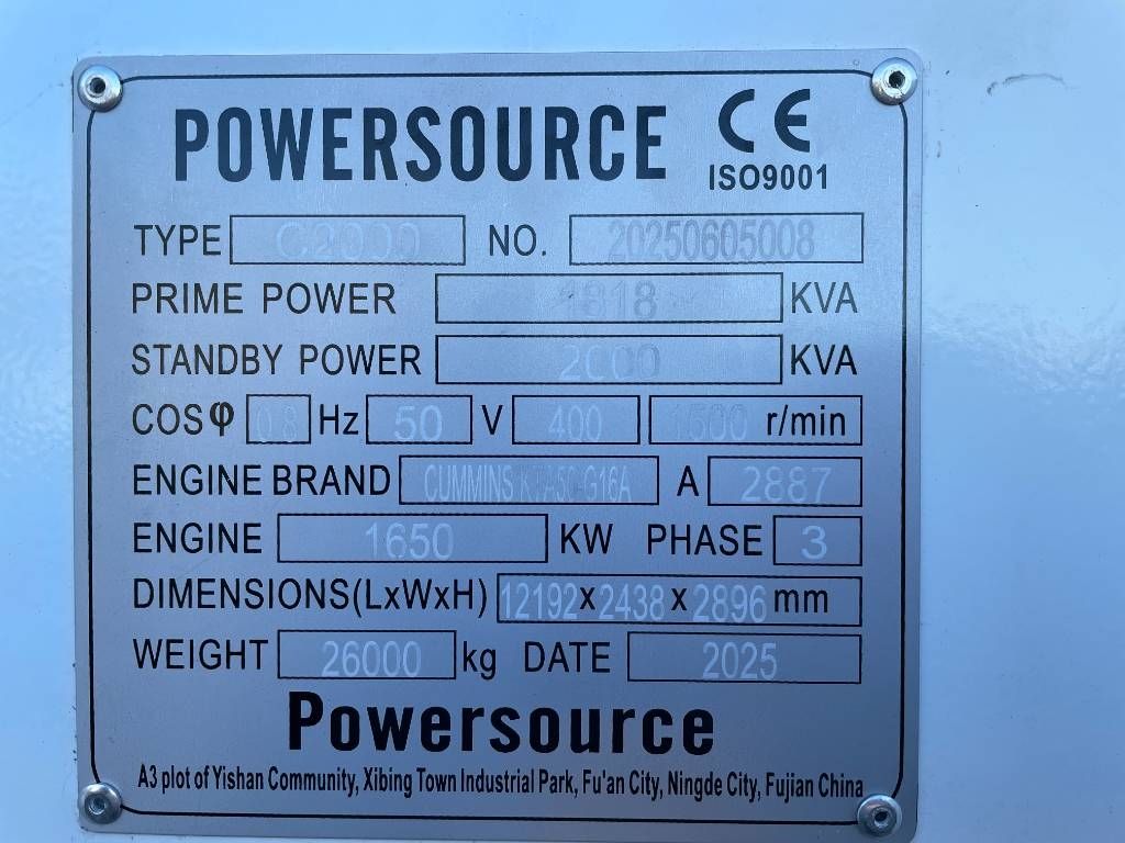Cummins KTA50-G16A - 2.000 kVA Generator - DPX-19849.8