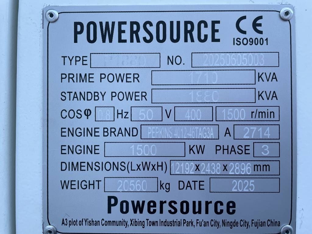Perkins 4012-46TAG3A - 1.880 kVA Generator - DPX-19824
