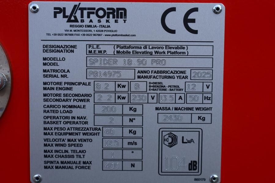 Platform Basket Spider 18.90 PRO CE Declaration, Valid inspection,