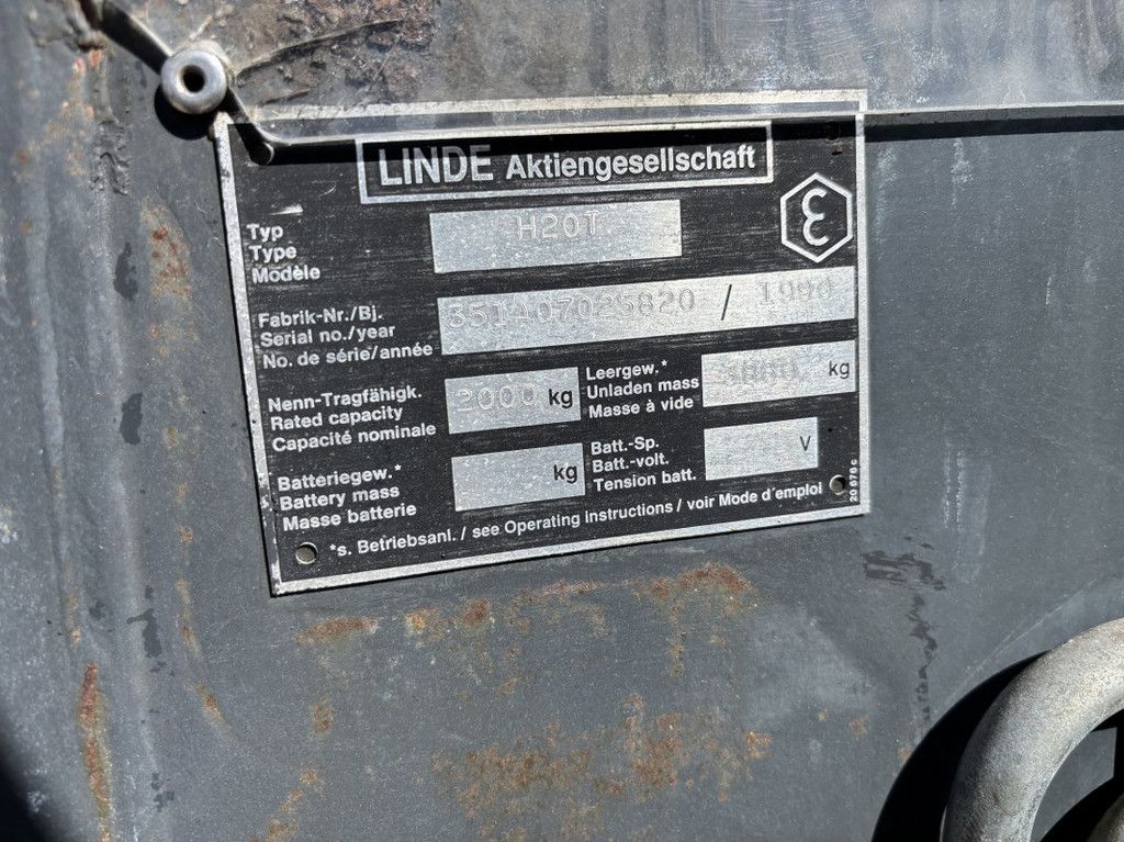 Linde H20T Duplo mast 3.150mm, LPG, SideShift.