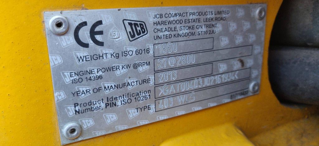 Articulated loader JCB 403WLS Diesel 27kW 2013