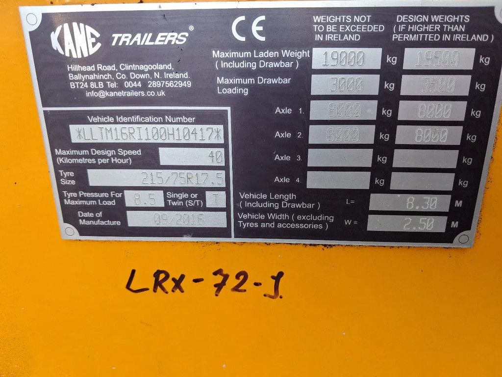 KANE 19 ton oprijwagen/dieplader Hydro geremd