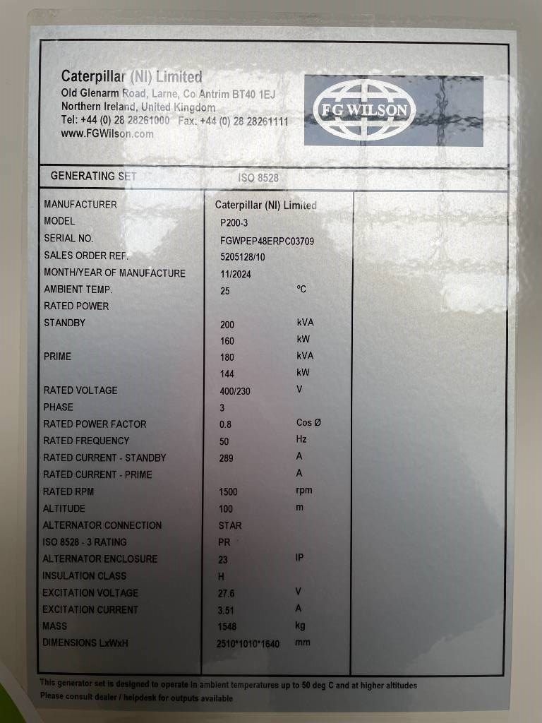 FG Wilson P200-3 - 200 kVA Open Genset - DPX-16011-O