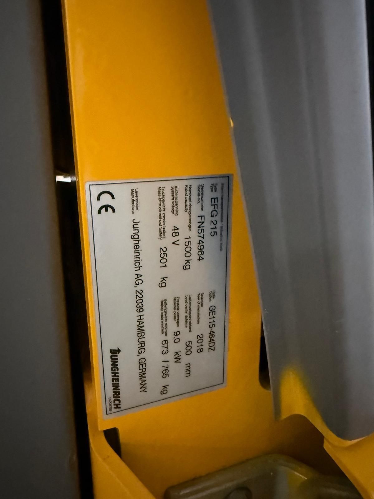 Heftruck Jungheinrich type EFG 215 bj 2018 2411 uur