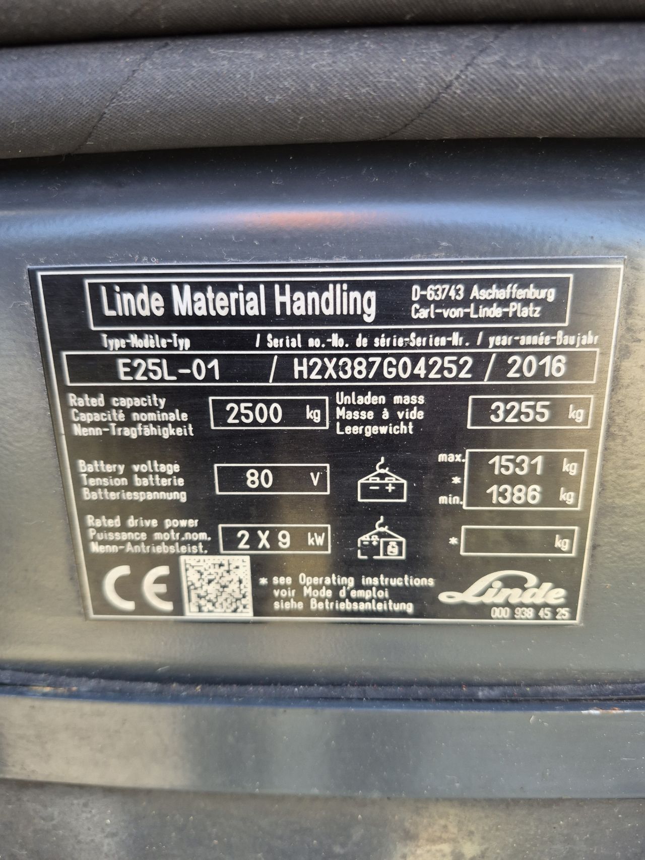 Linde E25L-01 triplex sideshift vorkversteller bj 2016 9036 uur