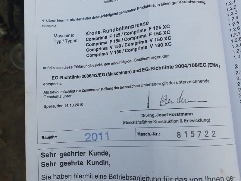 Krone Comprima V 150XC