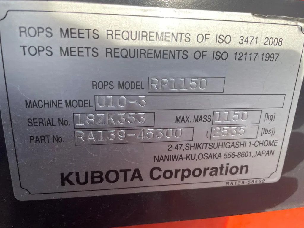 Kubota U10-3 Minigraver Graafmachine MARGE