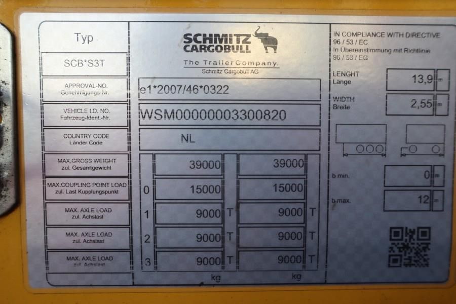 Schmitz Cargobull SCB3ST CoC Documents, TuV Loading Certificate, Dut