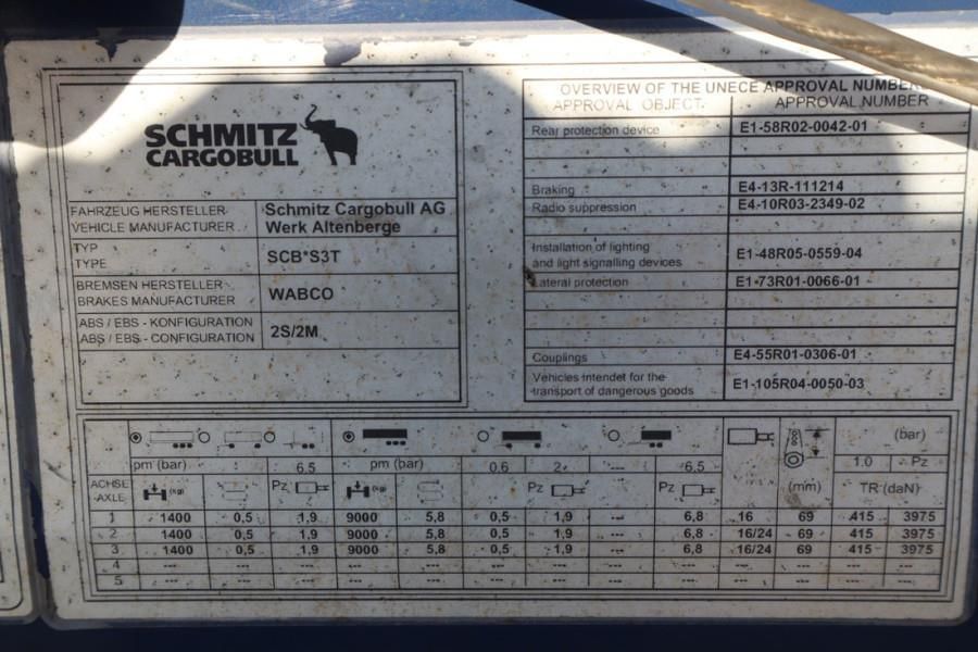 Schmitz Cargobull SCB3ST CoC Documents, TuV Loading Certificate, Dut