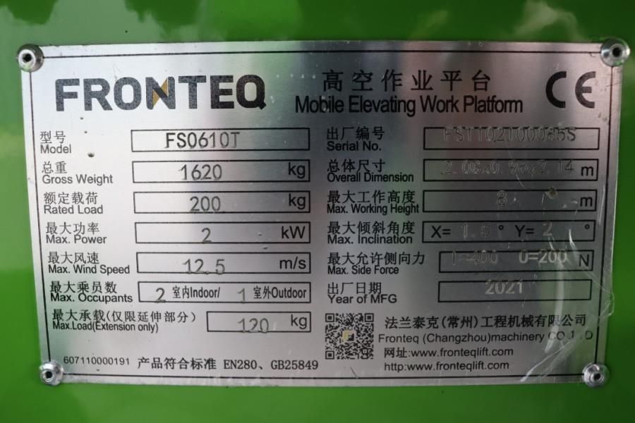 Fronteq FS0610T CE Declaration, 6.7m Working Height, 200kg