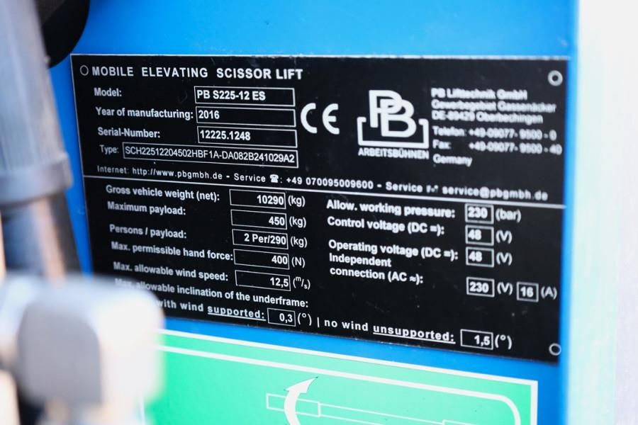 PB Lifttechnik S225-12ES Electric, 22.5m Working Height, 450kg Ca