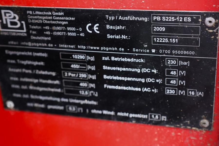 PB Lifttechnik S225-12ES Electric, 22.5m Working Height, 450kg Ca