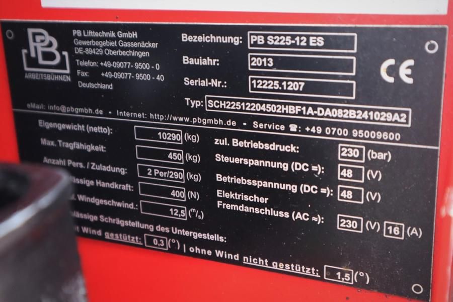 PB Lifttechnik S225-12ES Electric, 4x2 Drive, 22.5m Working Heigh