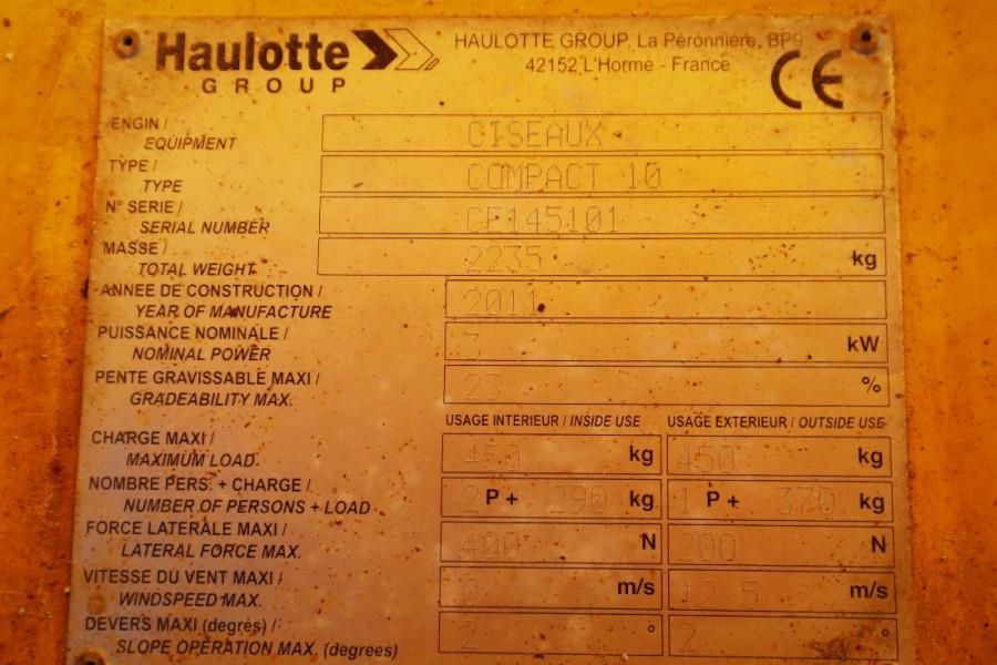 Haulotte Compact 10 Electric, 10m Working Height, 450kg Cap