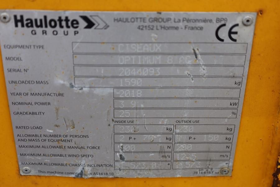 Haulotte Optimum 8AC Electric, 7.77m Working Height, 230kg