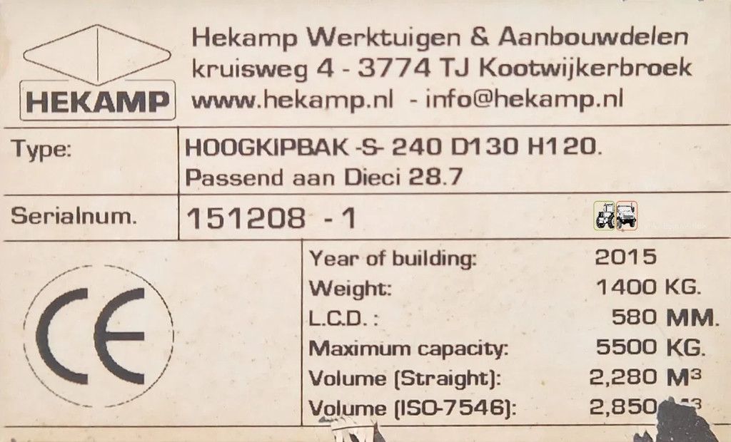 Hekamp Hoogkipbak S 240 D130 H120