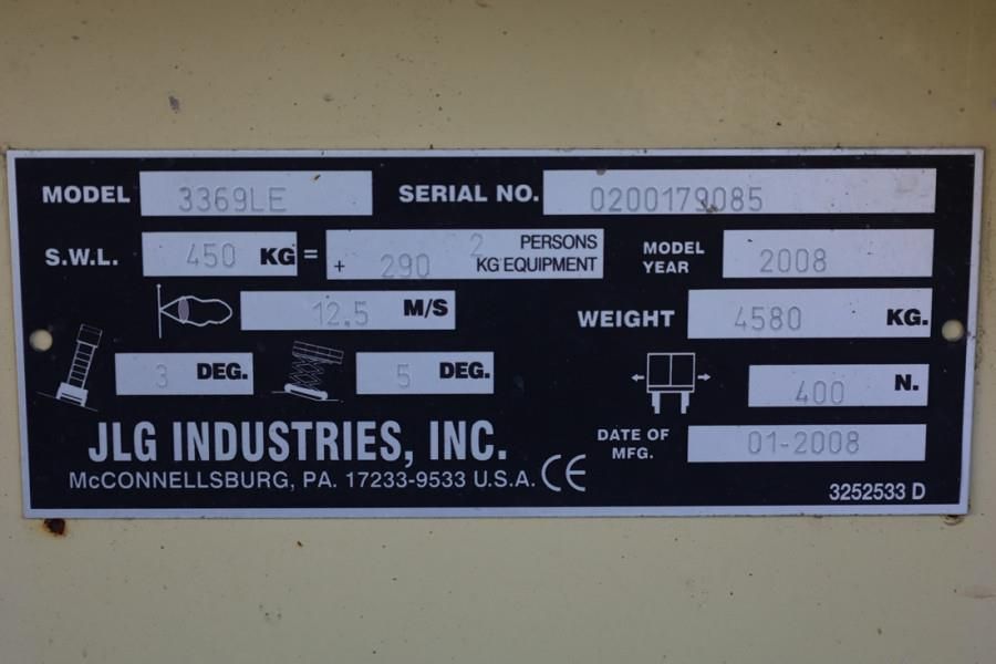 JLG 3369LE Electric, 12m Working Height, 450kg Capacit