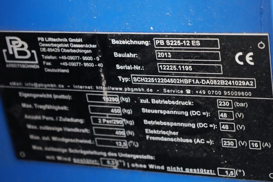 PB LIFT S225-12ES Electric, 22.5m Working Height, 450