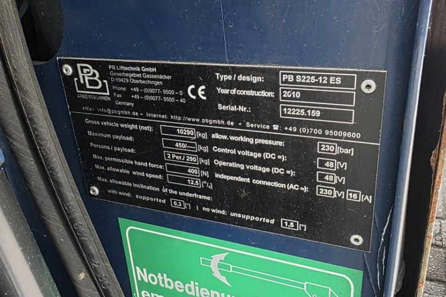 PB Lifttechnik S225-12ES Electric, 22.5m Working Height, 450kg Ca