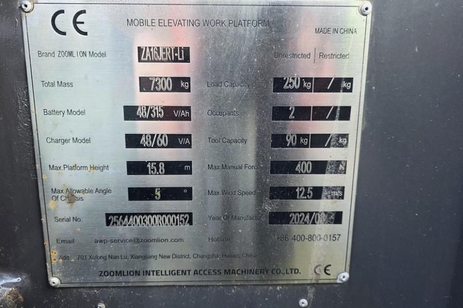 Zoomlion ZA16JERT-LI NEW / UNUSED, Valid Inspection, *Guara