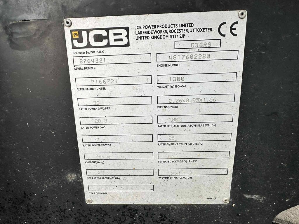 Generator JCB G36RS Diesel 36kVA 2013