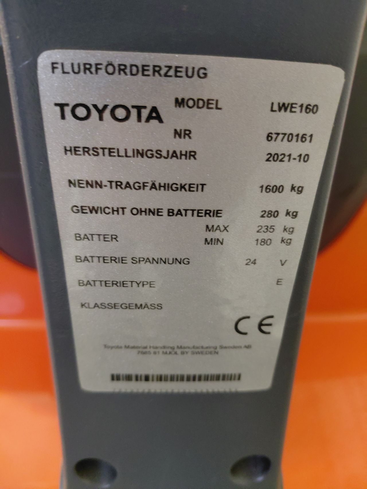 Toyota lwe 160 electrische palletwagen