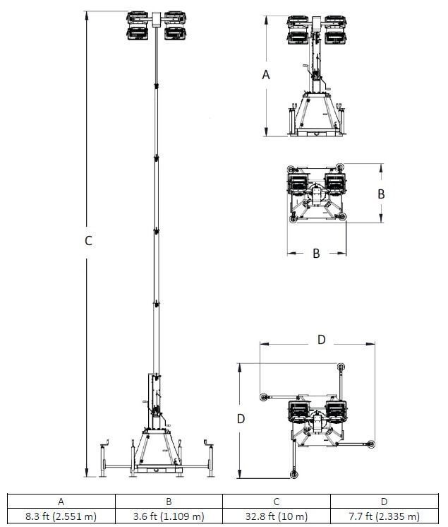 Generac lichtmast 10 meter 230V 4x400W telescopisch
