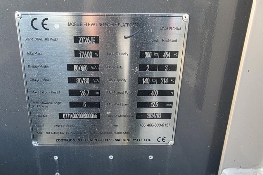 Zoomlion ZT26JE Fully Electric Lithium-Powered, 4x4 Rough T