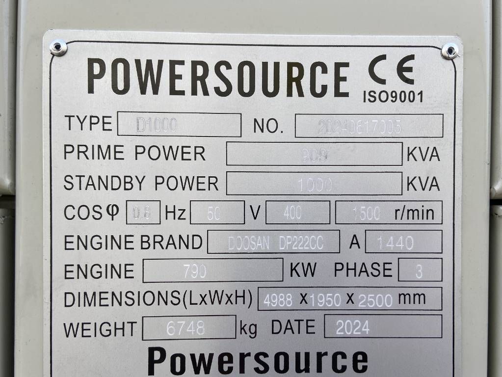 Hyundai DP222CC - 1000 kVA Generator - DPX-19859
