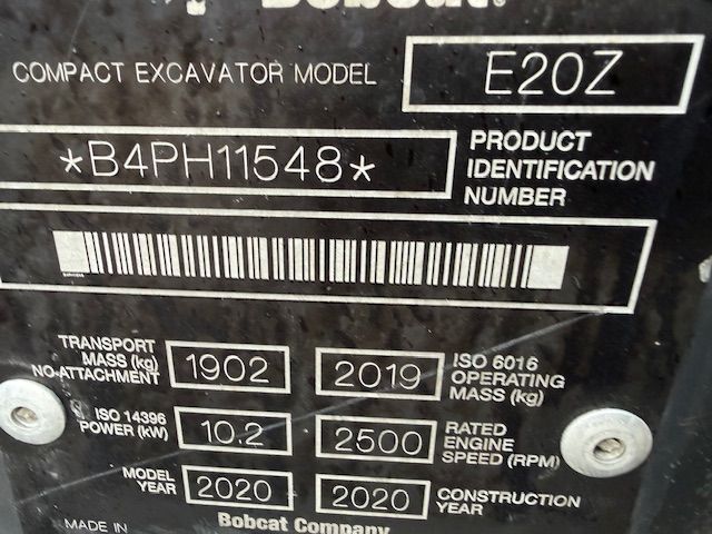 Bobcat E20Z Minigraver Minikraan Binnendraaier ZGST 2T