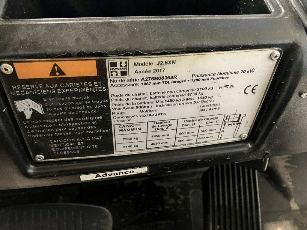 Hyster J2.5XN Elektrogabelstapler, 2360 kg, 4,95 m, Baujahr 2017