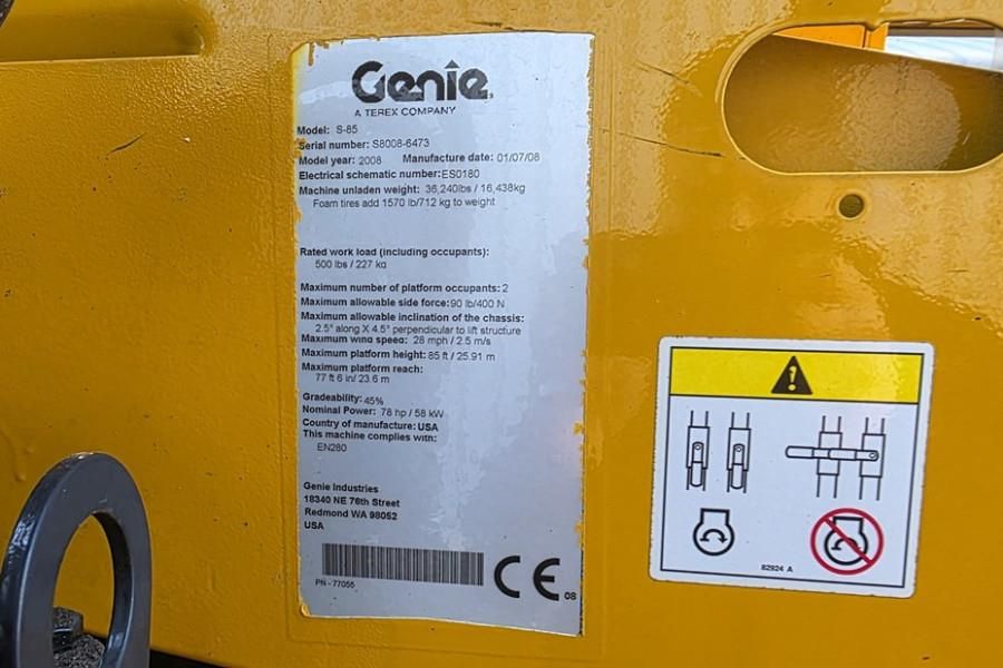 Genie S85 As-Is, Diesel, 4x4 Drive, 27.7m Working Height