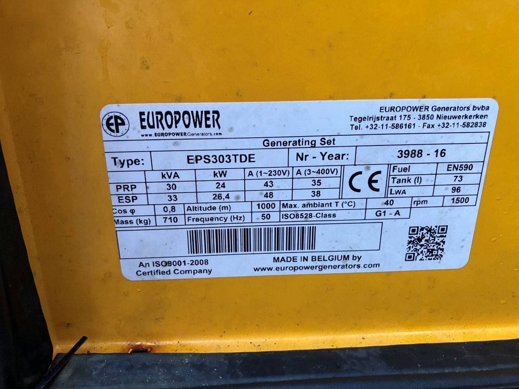 Generator Atlas Copco EPS303TDE Diesel 30kVA 2016