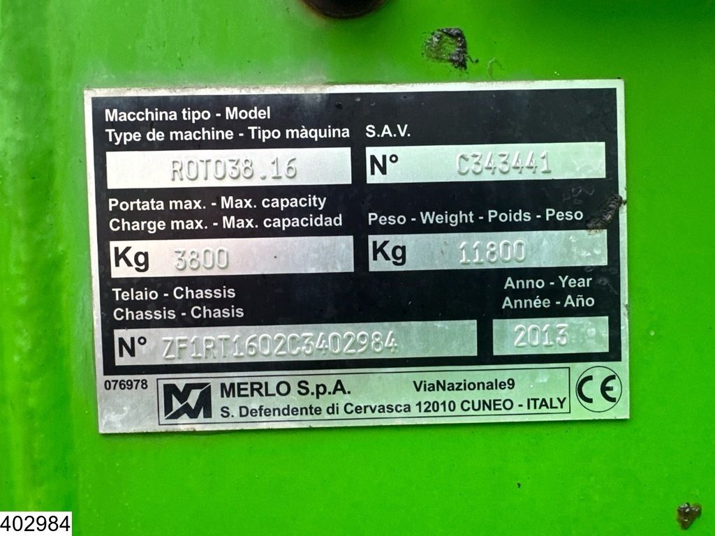 Merlo 38 16 4X4, 75 KW, H 15,7 mtr, 3800 KG
