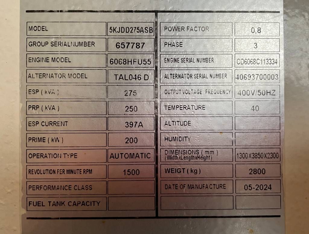 John Deere 6068HFU55 - 275 kVA used generator - DPX-12658