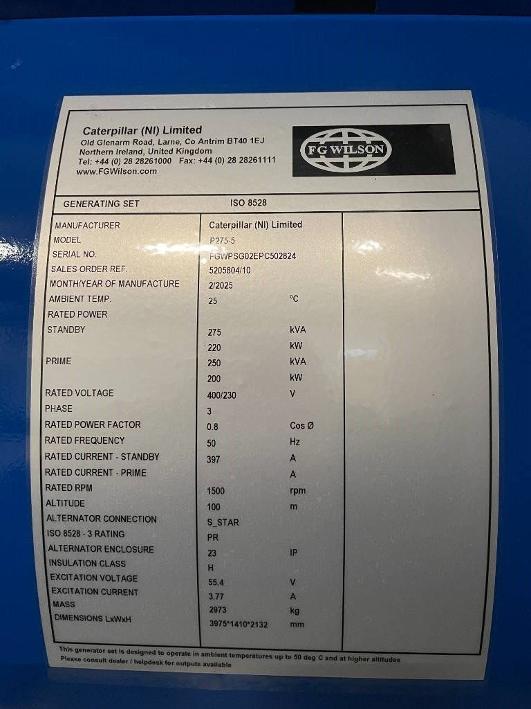 FG Wilson P275 - 275 kVA Genset - DPX-16014