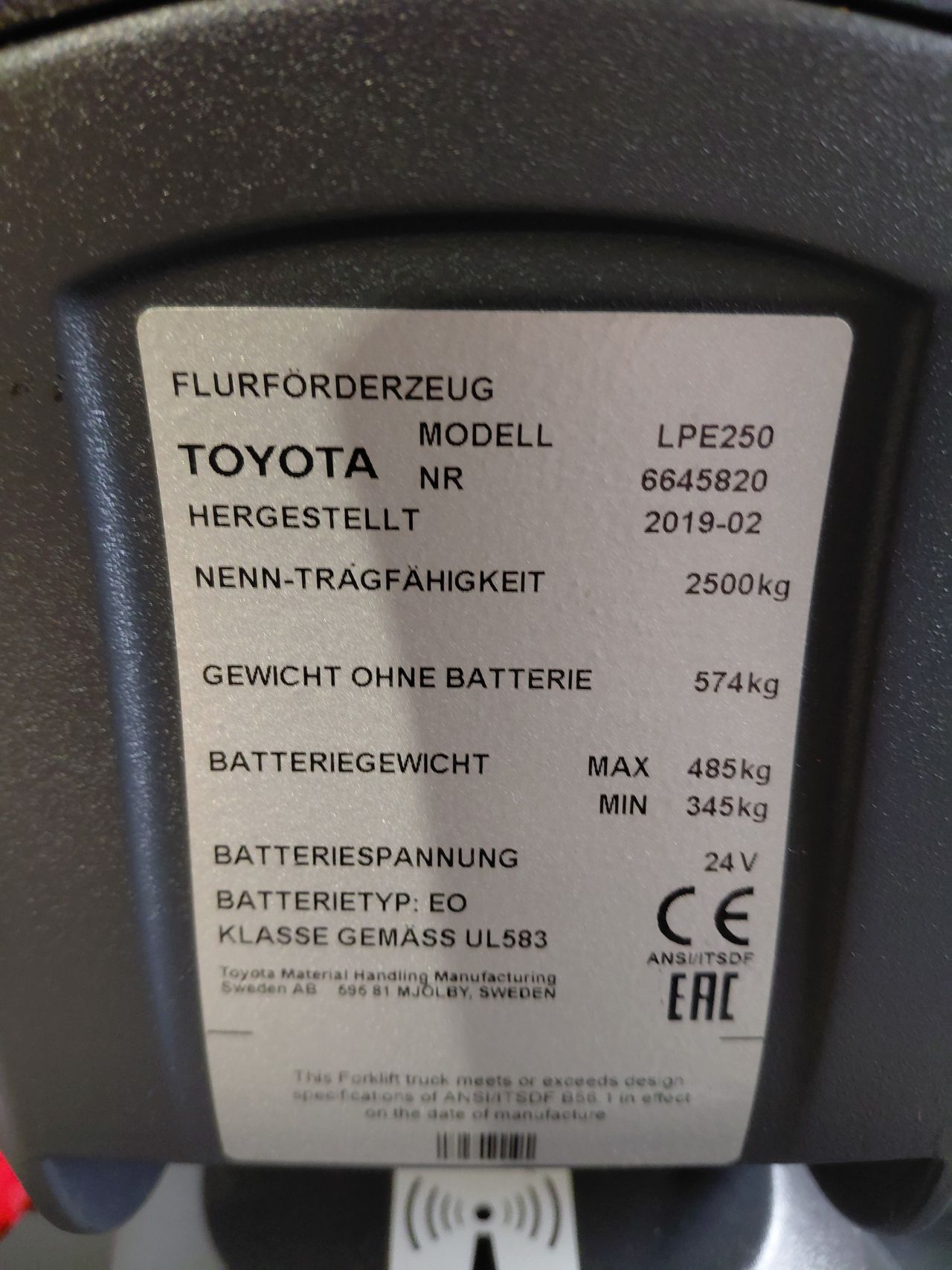 Toyota lpe 250 electrische palletwagen