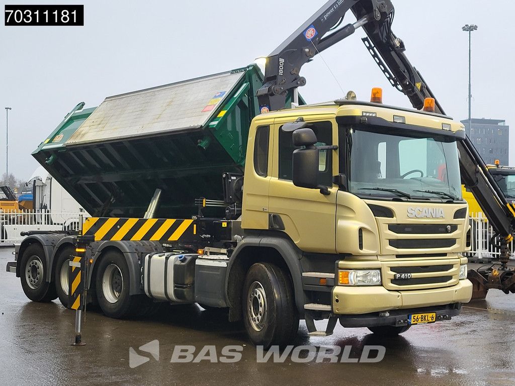 Scania P P410 8X4 NL-Truck HMF 1800K3 Kran Crane HSW 2-side tipper Lift+Steering axle Euro 6